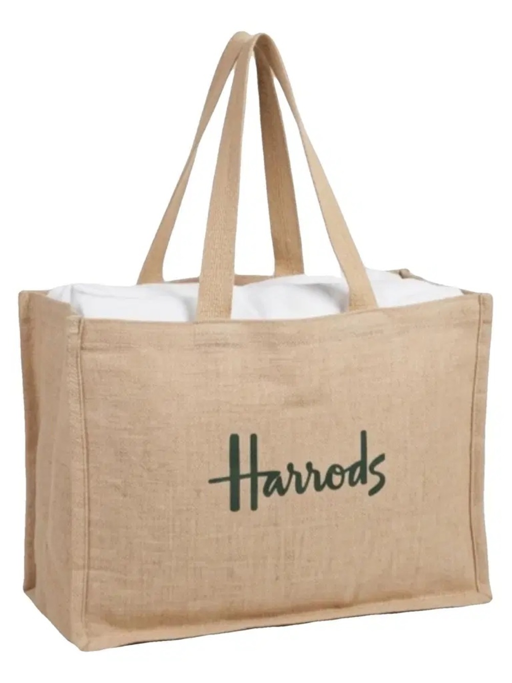 NWT Harrods of London Jute & Cotton Canvas Logo Tote Bag